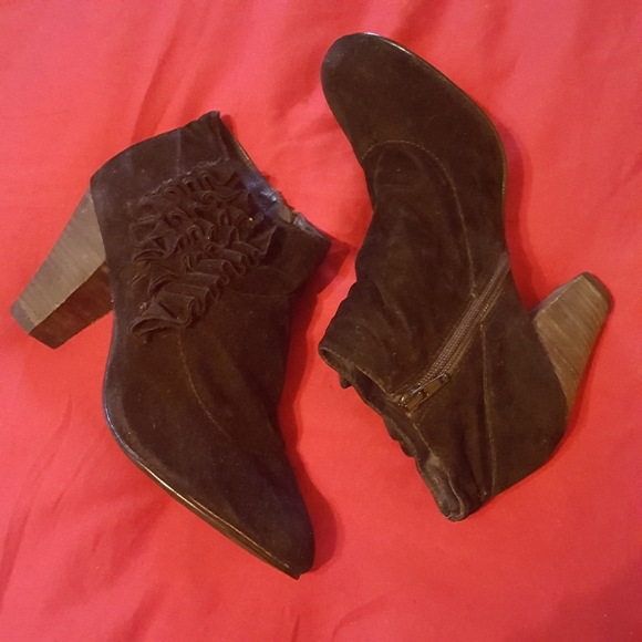 Vintage black Velvet Steampunk Ruffle Booties 10 - Picture 8 of 9